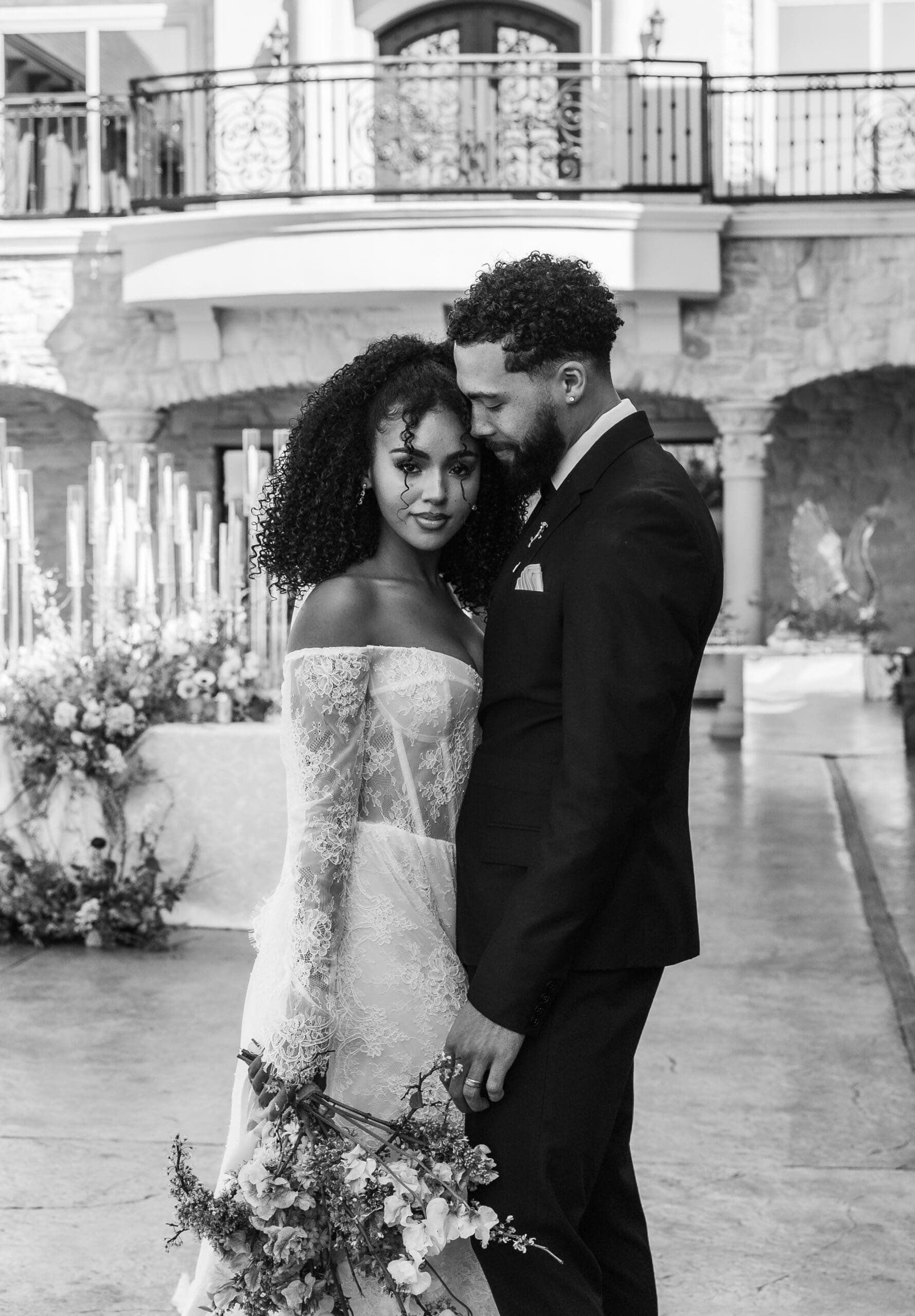 Newlywed couple in a formal wedding portrait