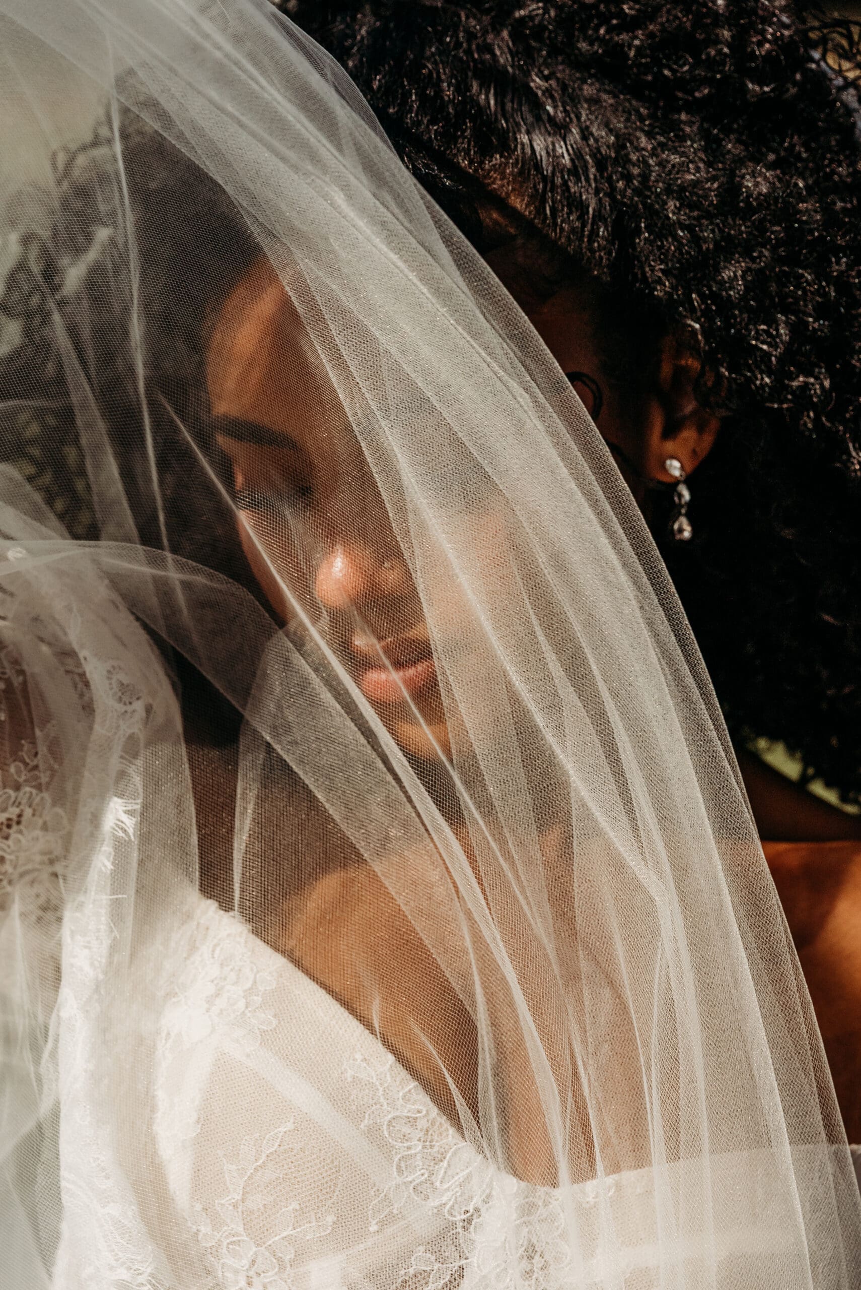 Close-up bridal portrait with delicate white veil details