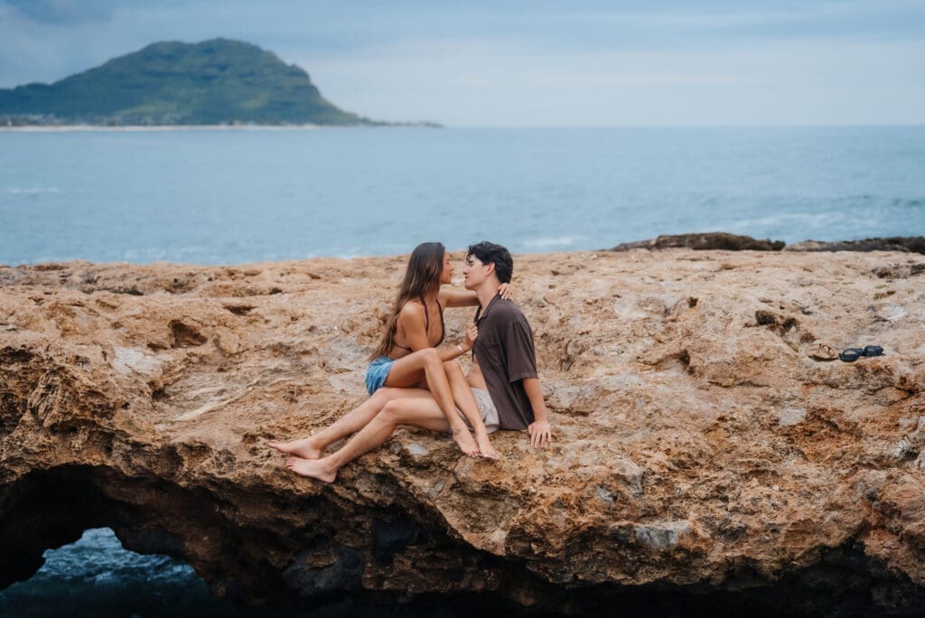 Hawaii engagement couple at golden hour